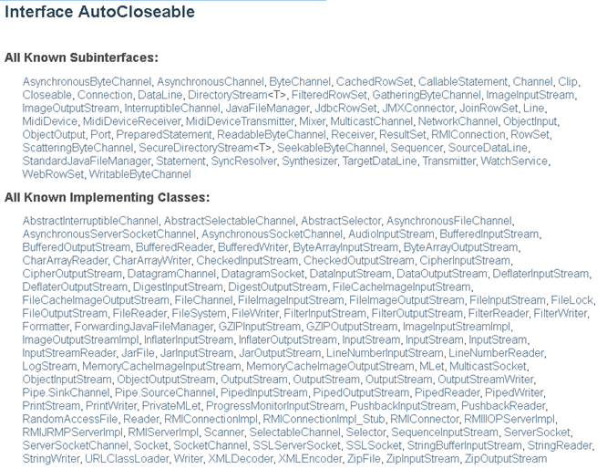 AutoCloseable的子介面與實作類別